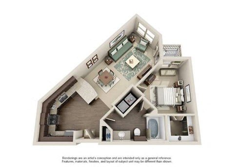 Floor plan for 1 bed, 1 bath, 710 sqft